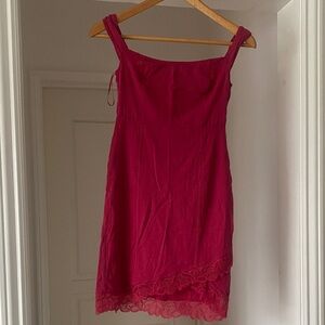Elegant Dark Pink Lace-Trimmed Slip Dress